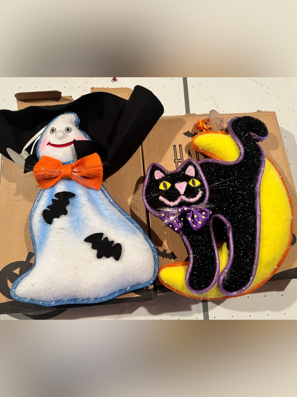 Halloween Plush Ghost and Black Cat Ornaments